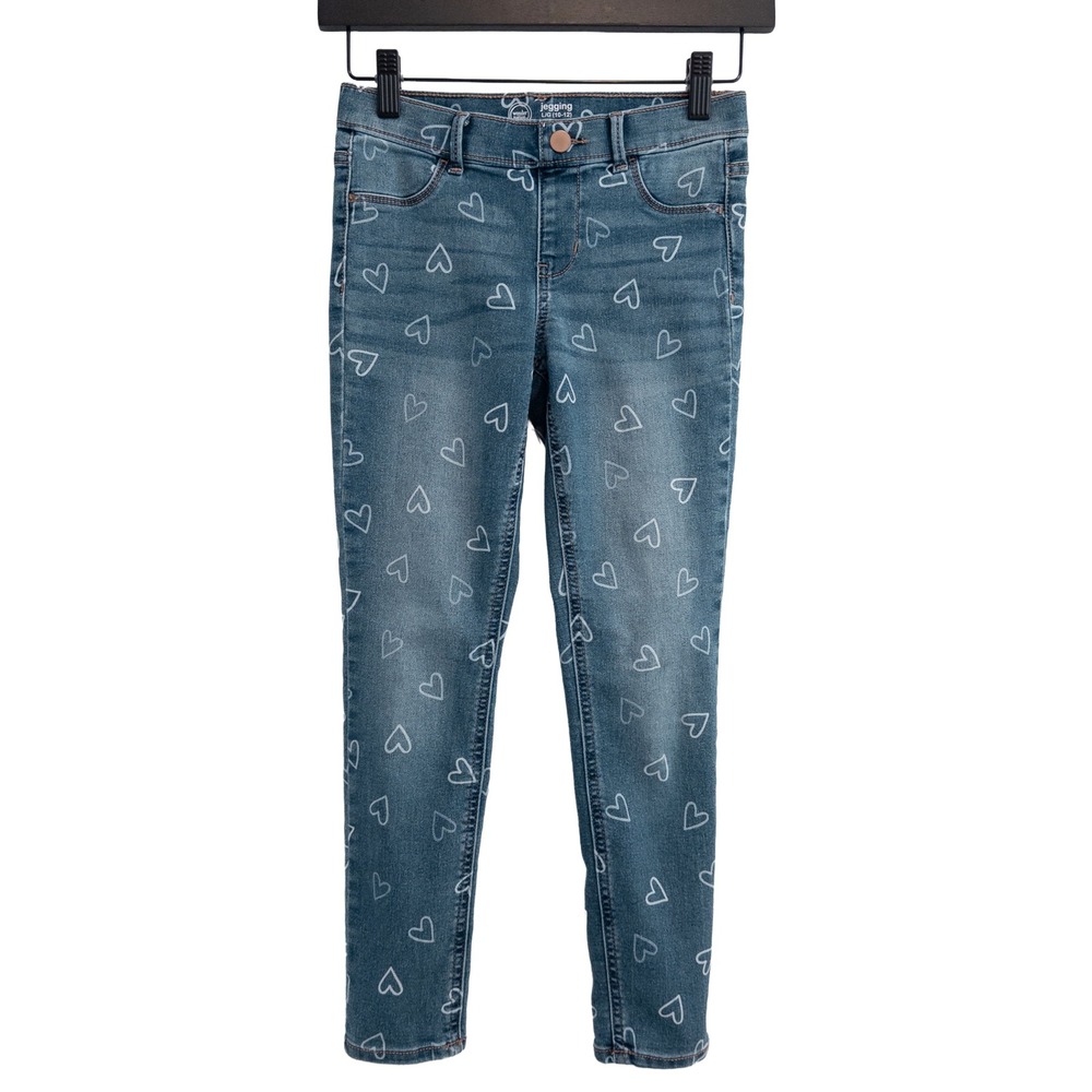 Wonder Nation Jegging Girls L 10-12 Blue Heart Print Denim Jeans Valentines Day